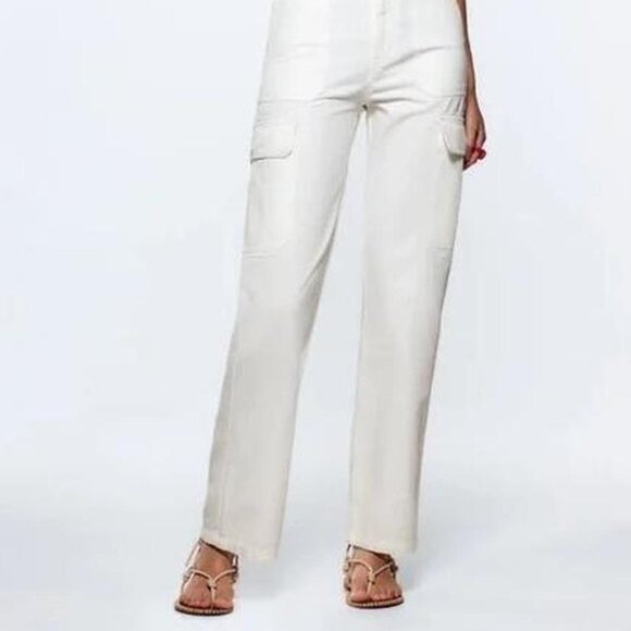 Zara White Cargo Pants — High/Mid Rise Utility Style - Picture 2 of 2